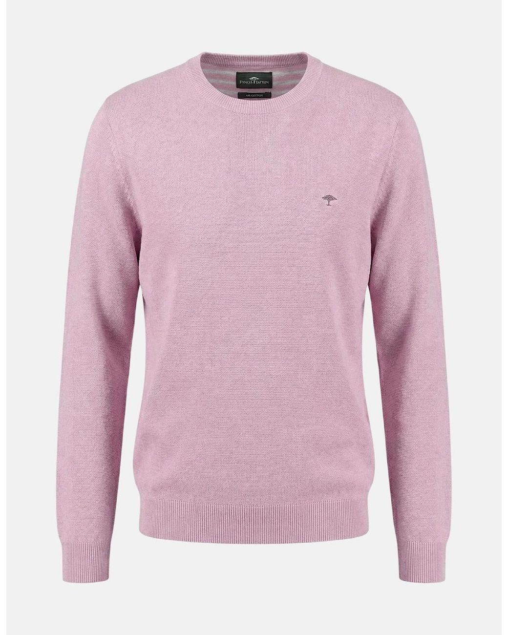 Fynch-Hatton Pink Fine Knit Air Cotton Crewneck Sweater Magnolia for men