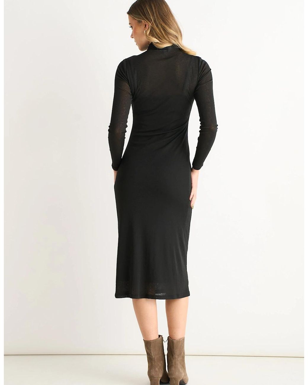 Gini London Black Ruched Jersey Long Sleeve Midi Dress