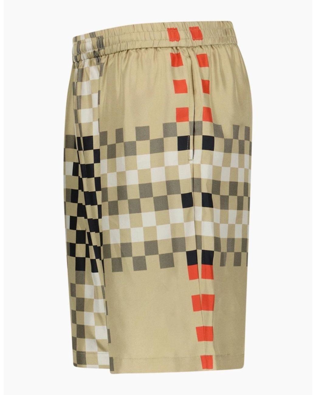 Burberry Natural 'Bradeston' Silk Pixel Check Shorts for men