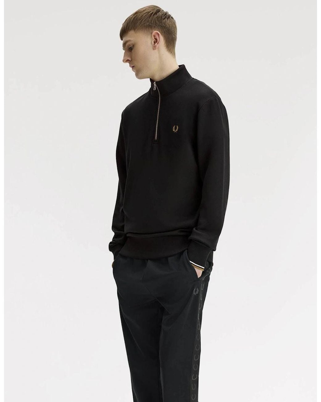 Fred Perry Black Half Zip Sweatshirt for men