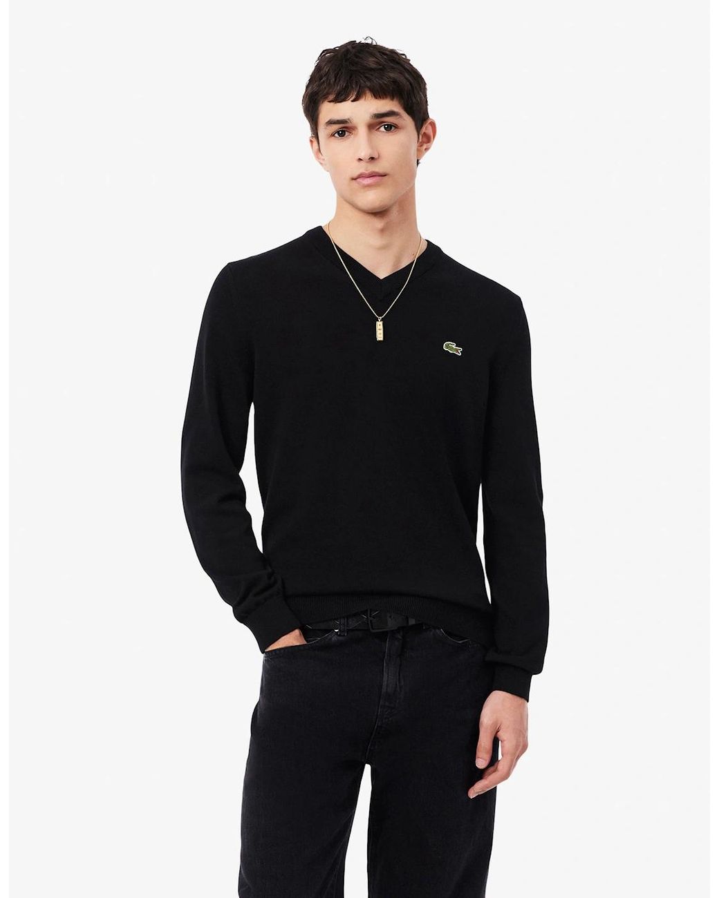 Lacoste Black Monochrome Jersey V Neck Sweater for men