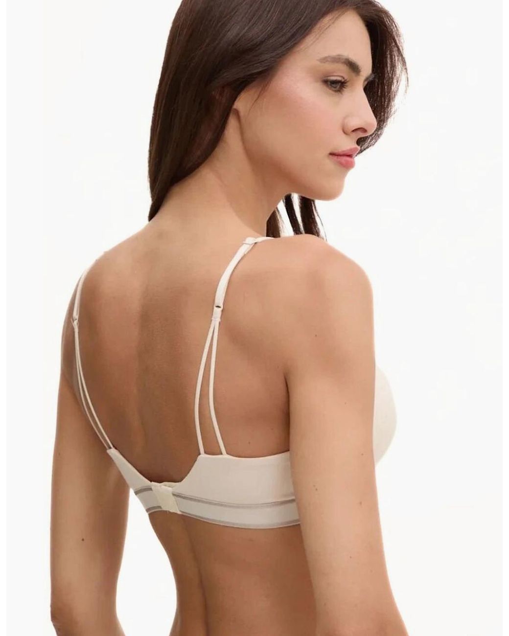 Calvin Klein White New Stone Logo Lightly Lined Triangle Bra, Sandshell
