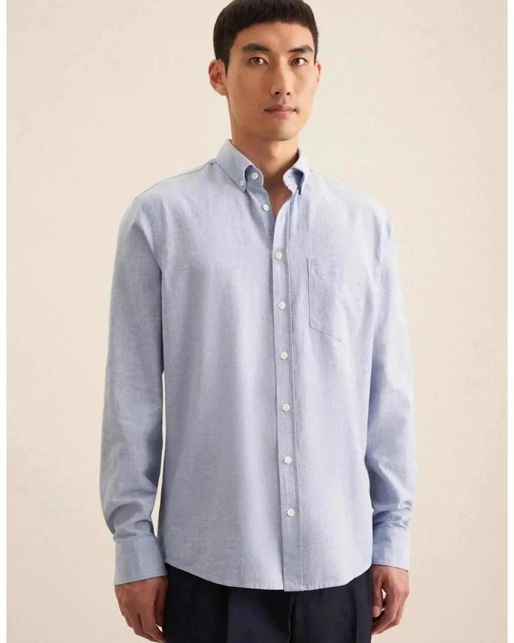 Seidensticker Blue Regular Fit Button Down Linen Blend Chambray Shirt Light for men