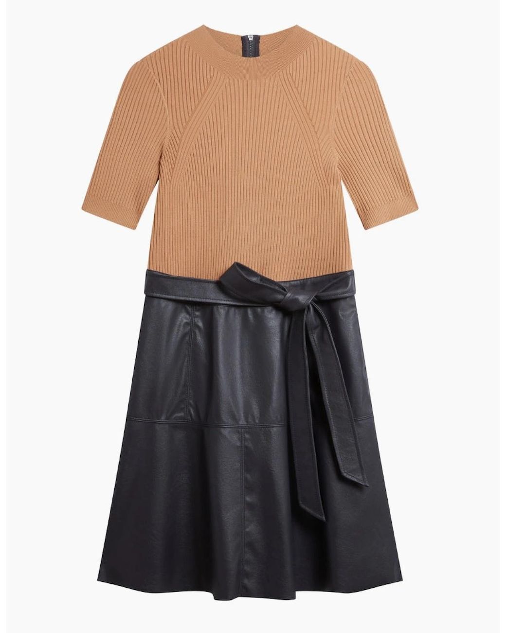 Ted Baker Black Olivia Knit Bodice Faux Leather Skirt Dress