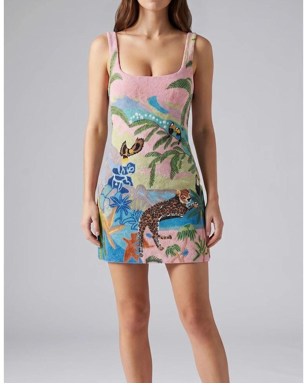 Oceanus Brown Paradise Safari Beaded Mini Dress
