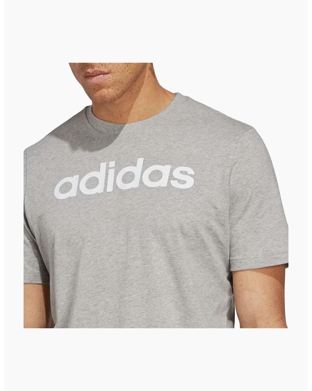 Adidas Gray Essentials T Shirts Crew Neck Single Jersey Linear Embroidered Logo for men