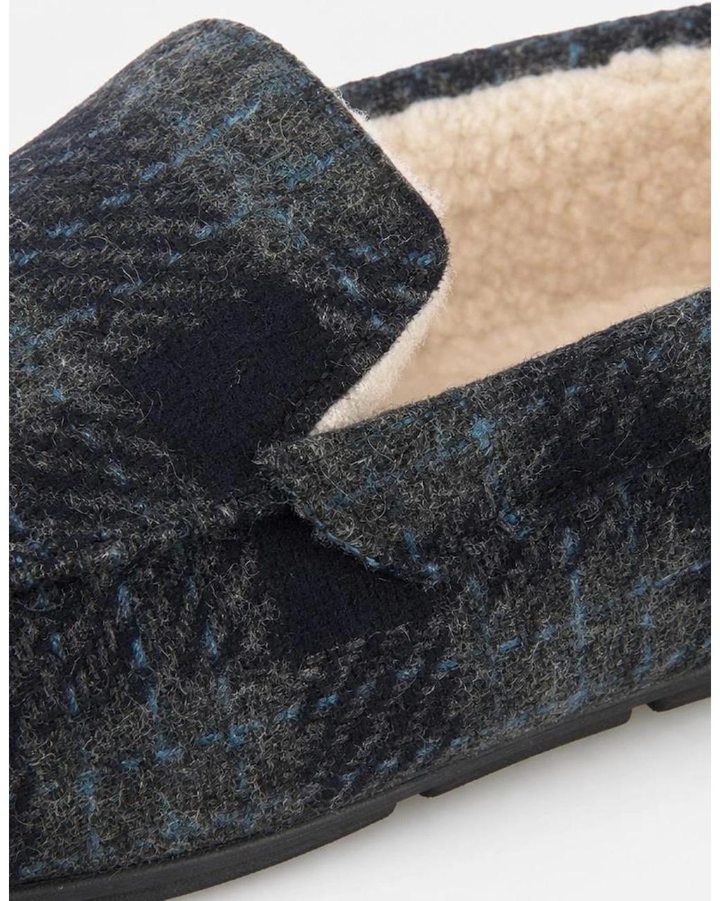 Totes Black Toasties Check Moccasin With Curly Fur Lining Moccasins Check for men