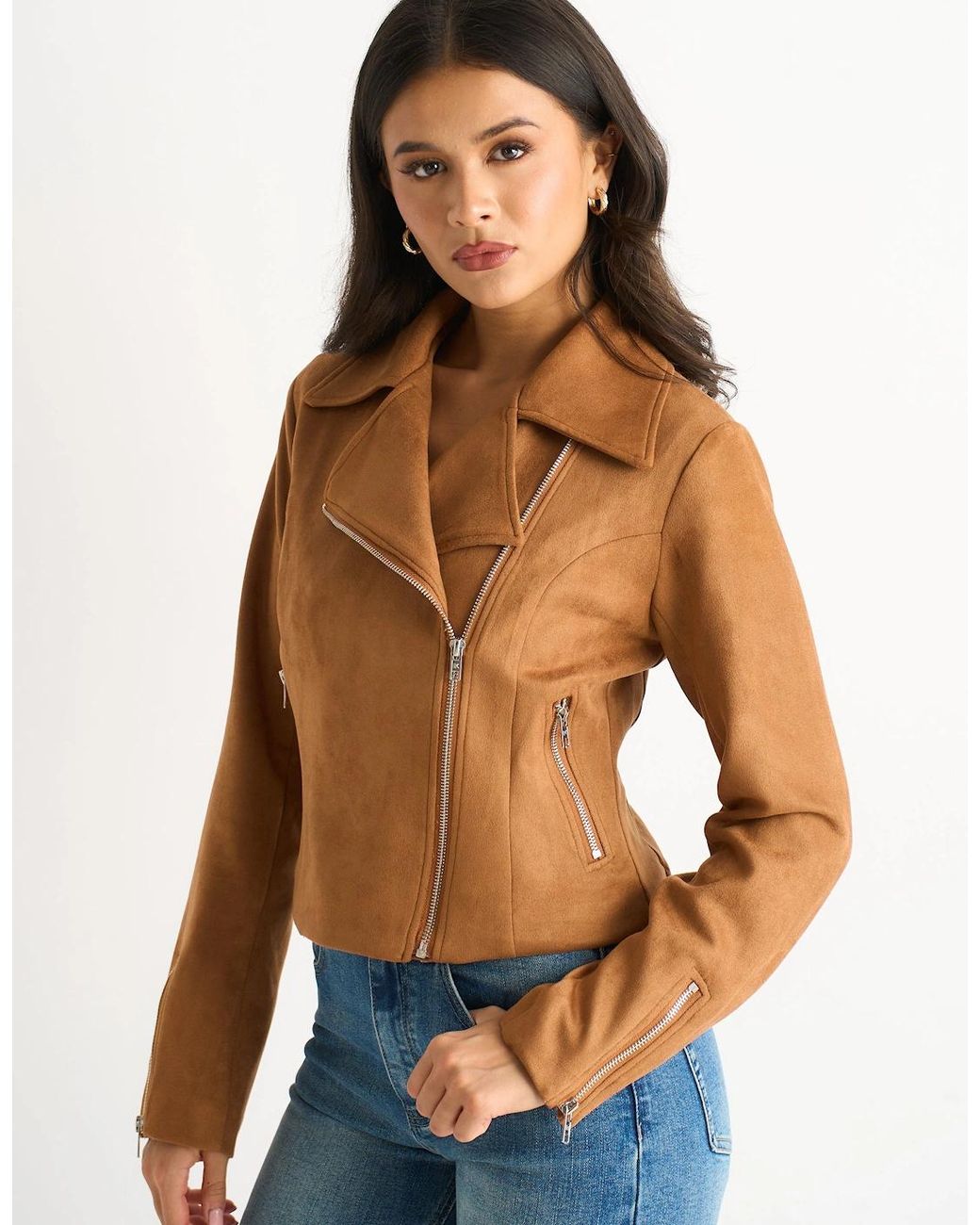 Gini London Blue Faux Suede Biker Jacket