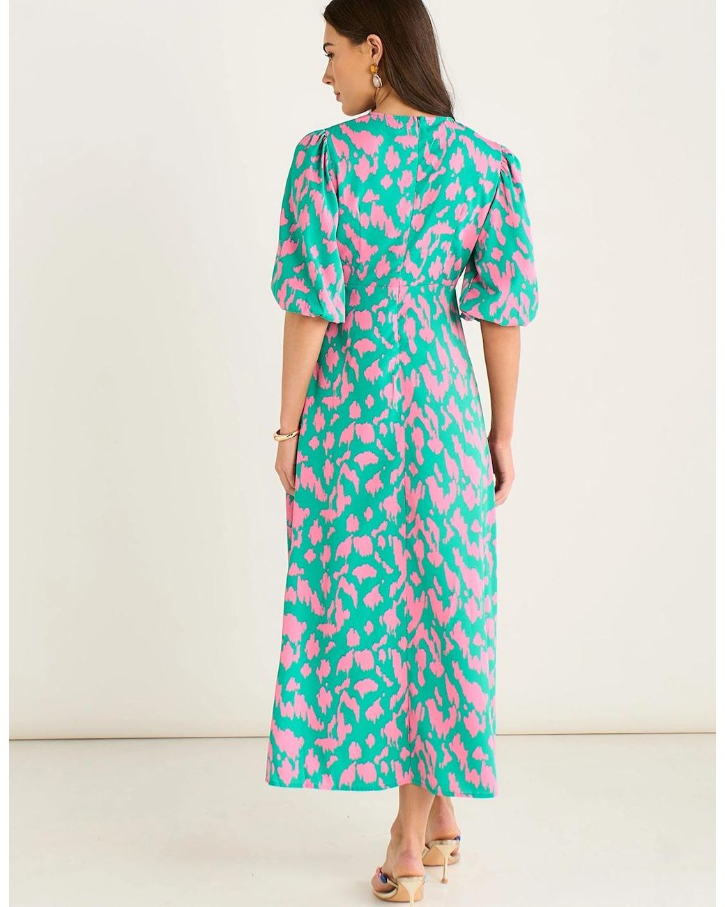 Gini London Blue Animal Print V Neck Shift Midi Dress