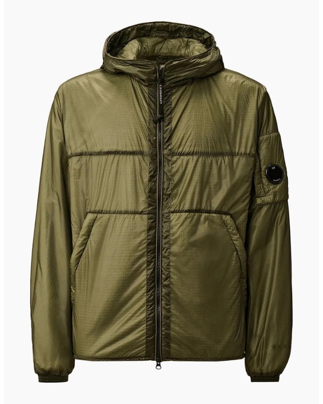 C P Company Green Nada Shell Padded Hooded Lens Jacket for men