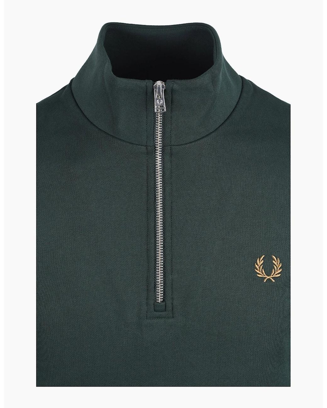 Fred Perry Green Half Zip Sweatshirt Grassroots/Ecru/ Bronze for men