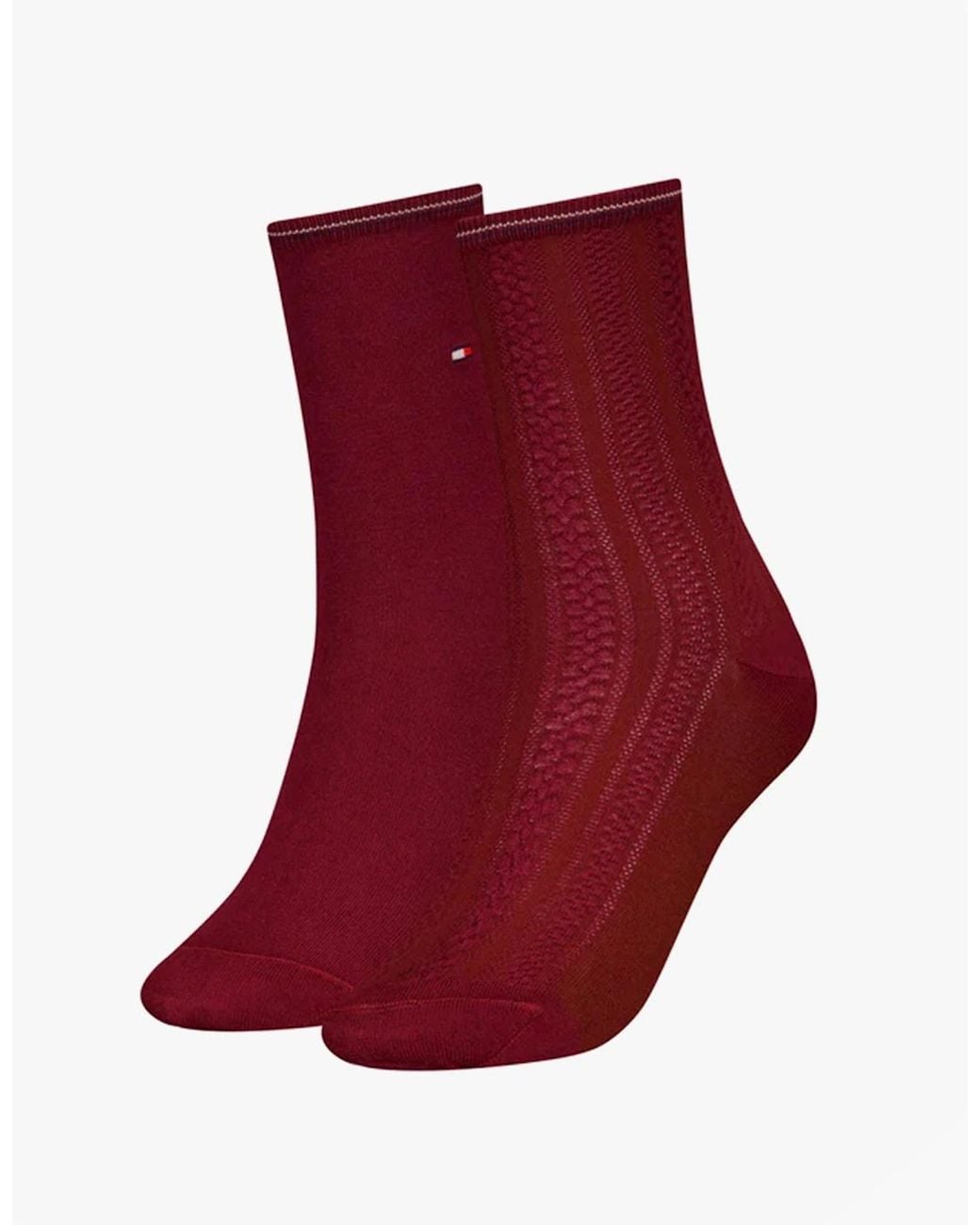 Tommy Hilfiger Red 2 Pack Crew Socks Deep Rouge