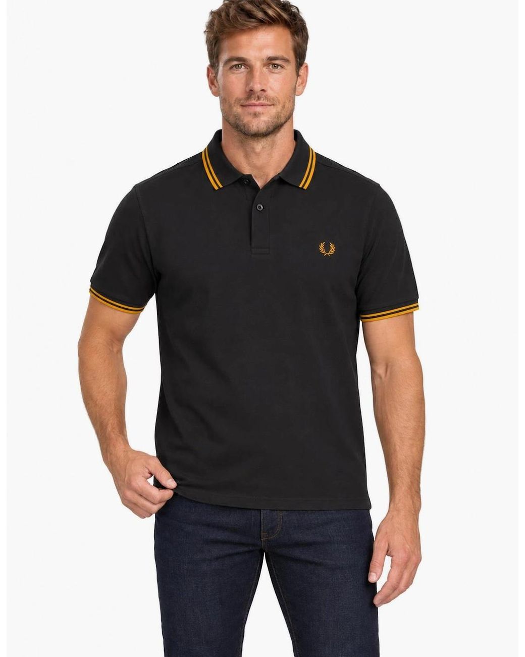 Fred Perry Black Twin Tipped Polo Shirt Anchor/Golden for men