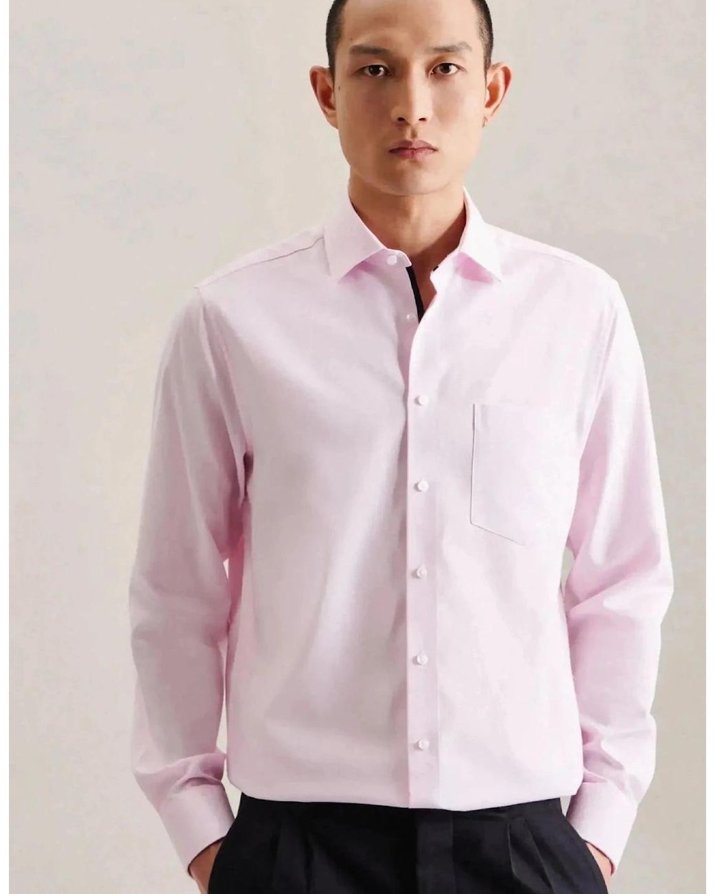 Seidensticker Pink Regular Fit Business Kent Patch Structured Business Shirt for men