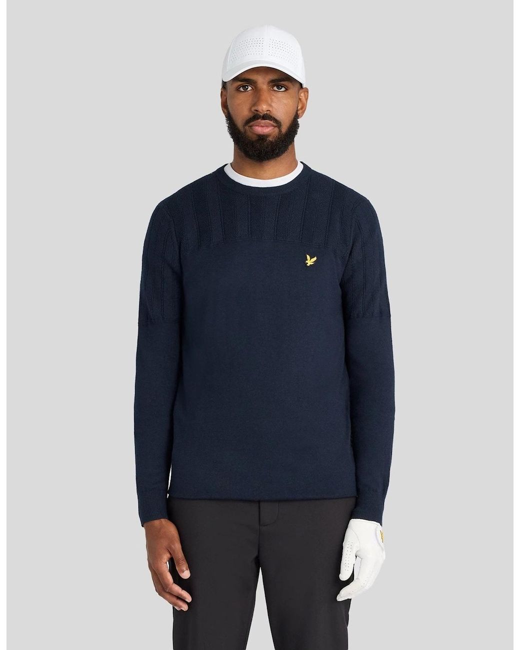 Lyle & Scott Blue Texture Block Crew Neck Jumper for men
