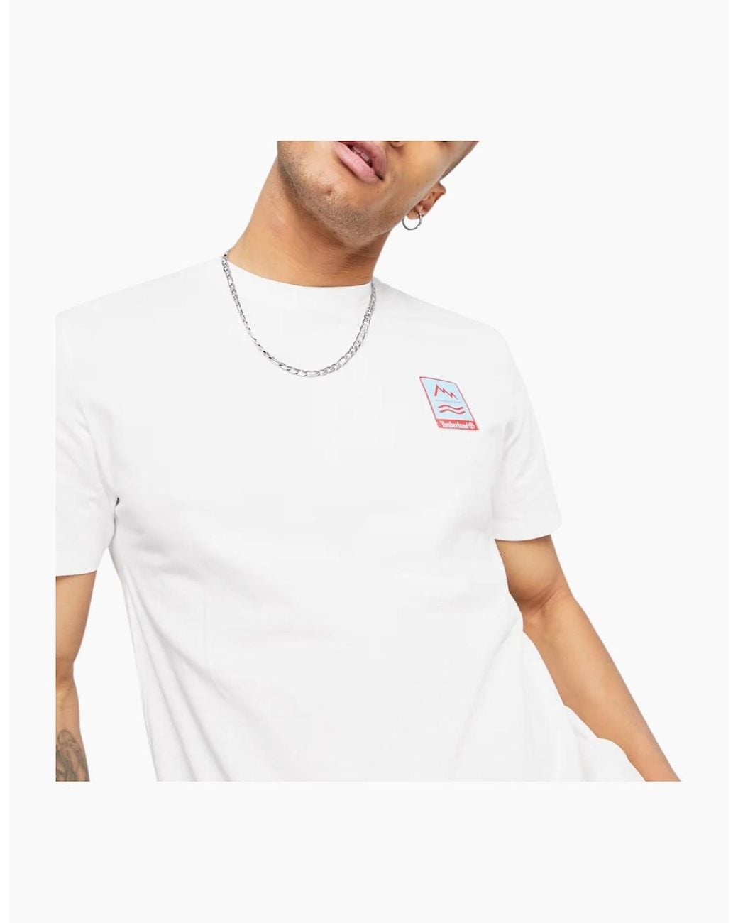 Timberland White A2Dv3 Back Print T Shirts Crew Neck Pullover Casual Cotton New for men
