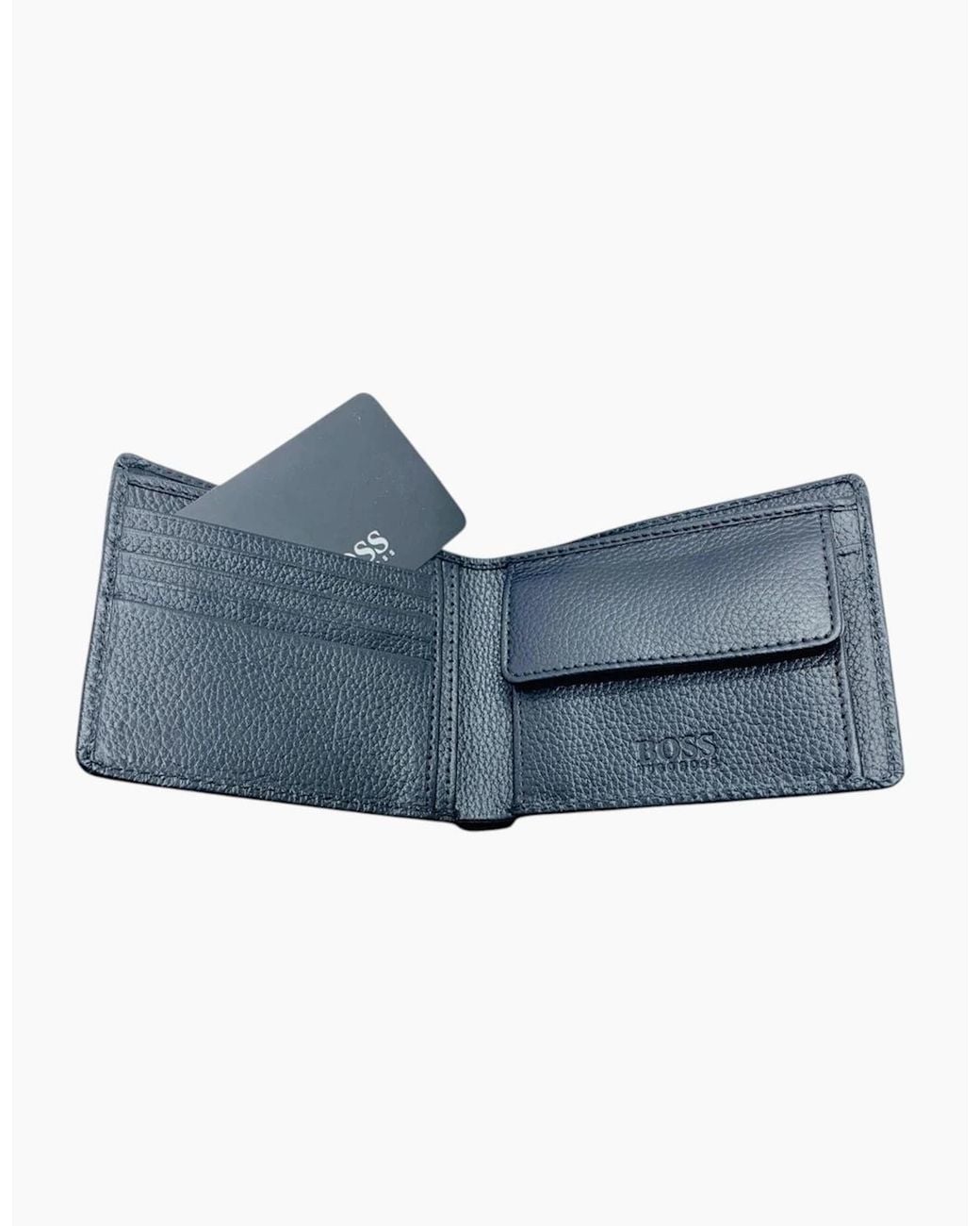 Boss Blue Genuine Leather Wallet Traveller Bifold Credit Card Holder for men