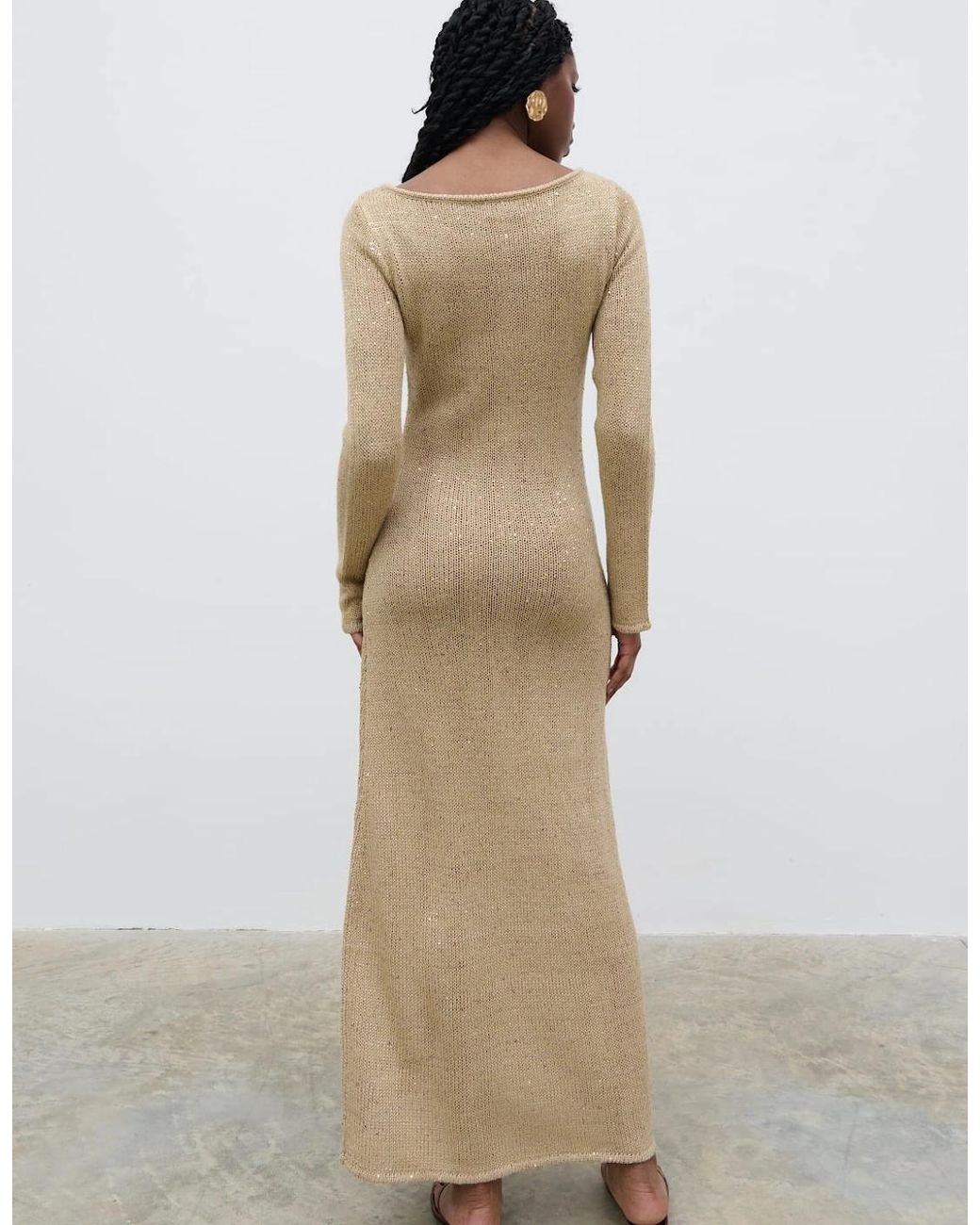 Pretty Lavish Natural Anastasia Sequin Maxi Knit Dress