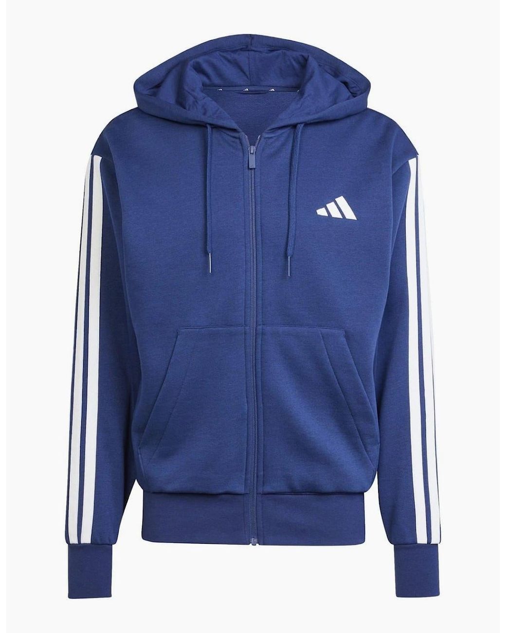 Adidas Blue Fleece 3 Stripes Full Zip Hoodie for men