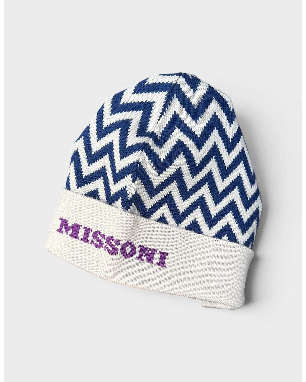 Missoni Blue Chevron Pure Wool Beanie