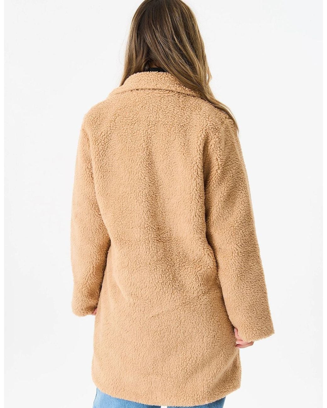 Gini London Blue Camel Faux Fur Longline Teddy Overcoat