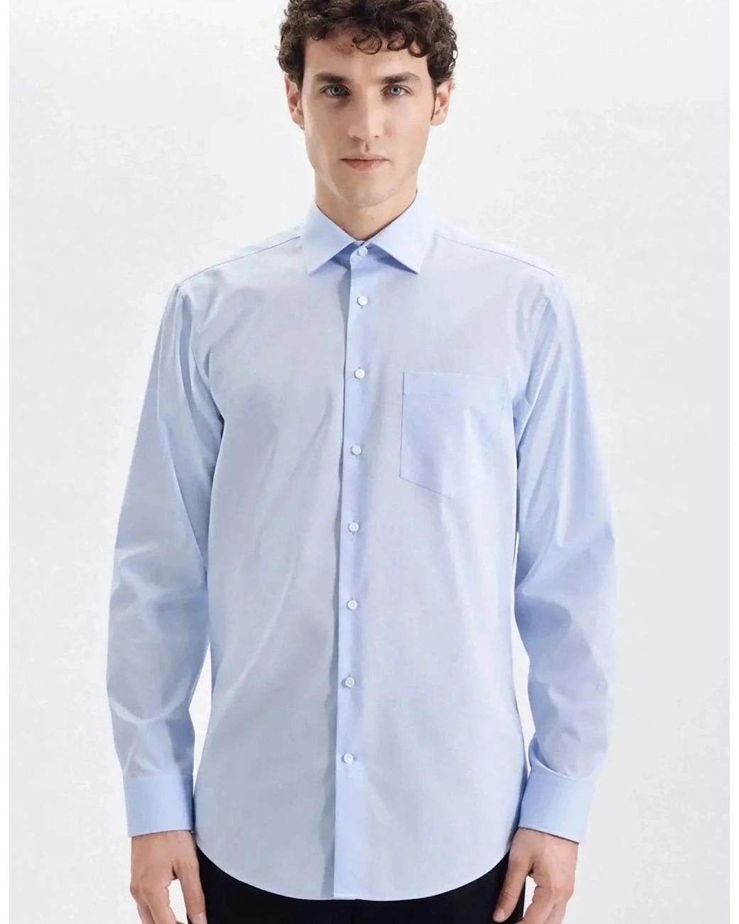 Seidensticker Blue Regular Fit No Iron Kent Collar Business Shirt Light for men