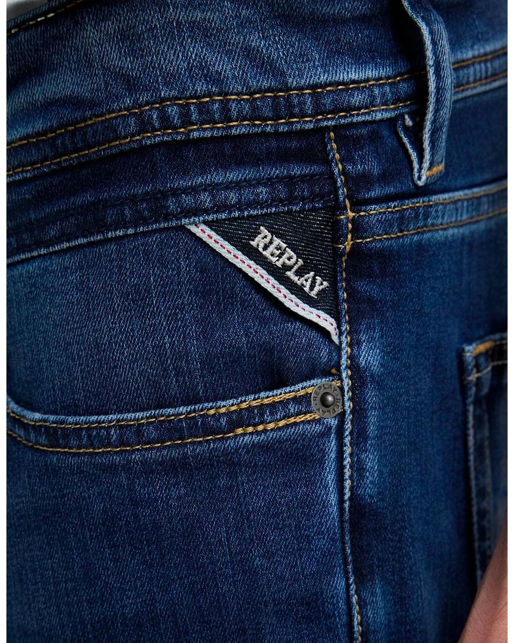 Replay Blue Grover Straight Fit Stretch Denim Shorts M1072.685.192.009 for men