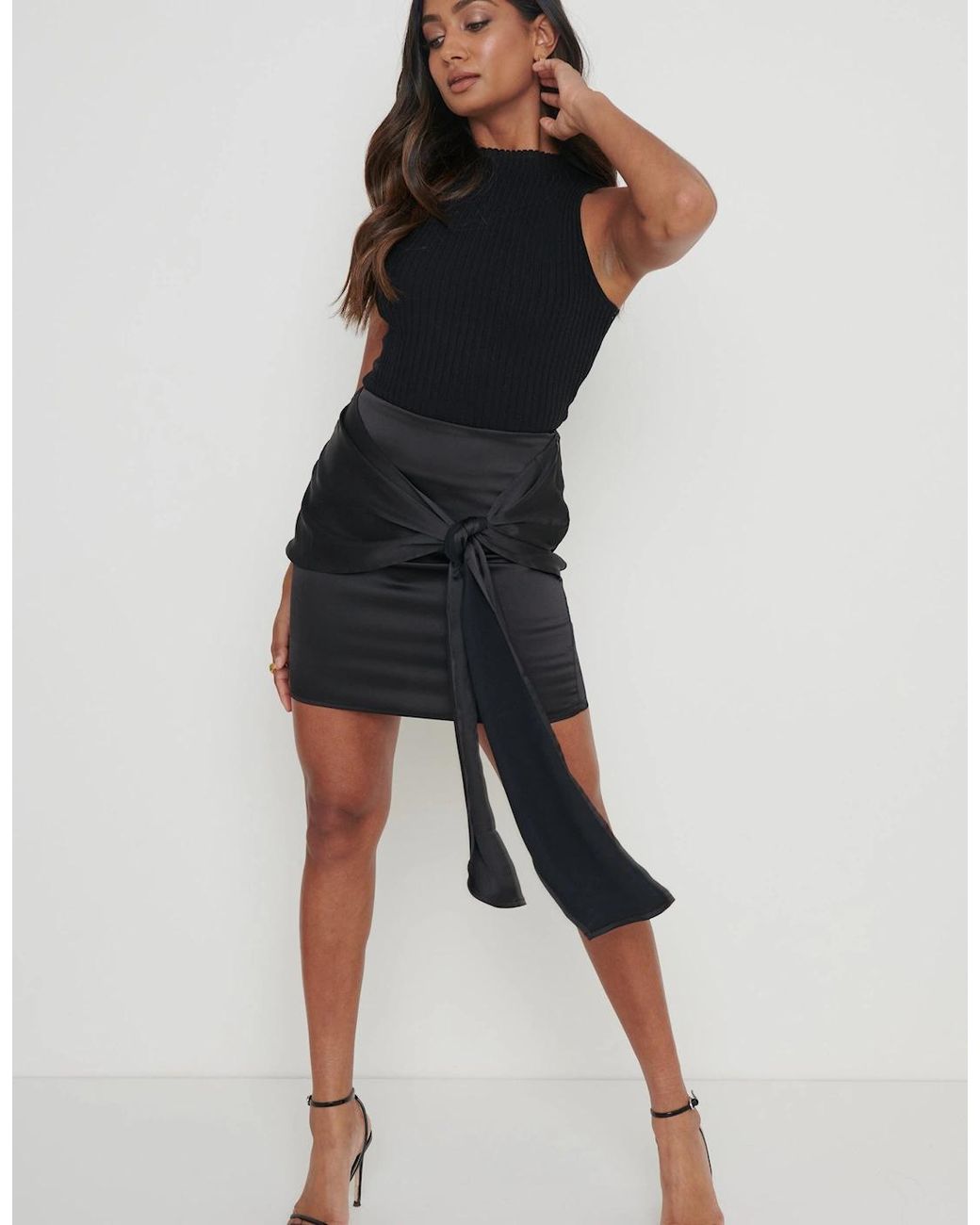 Pretty Lavish Black Teagan Tie Knot Drape Skirt