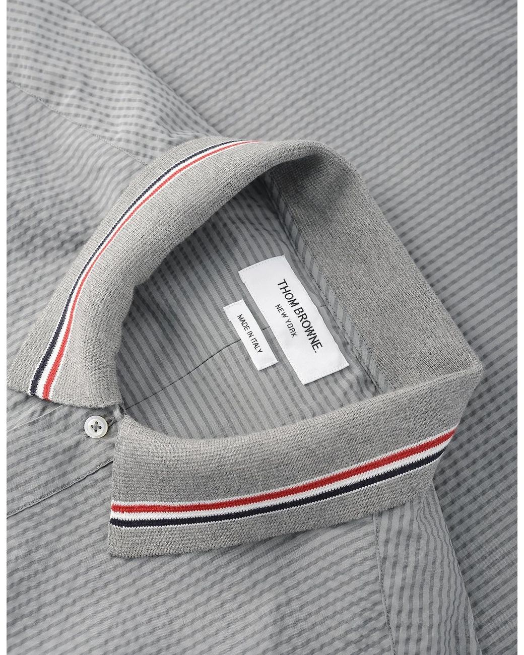 Thom Browne Gray Knit Collar Rugby Seersucker Shirt for men