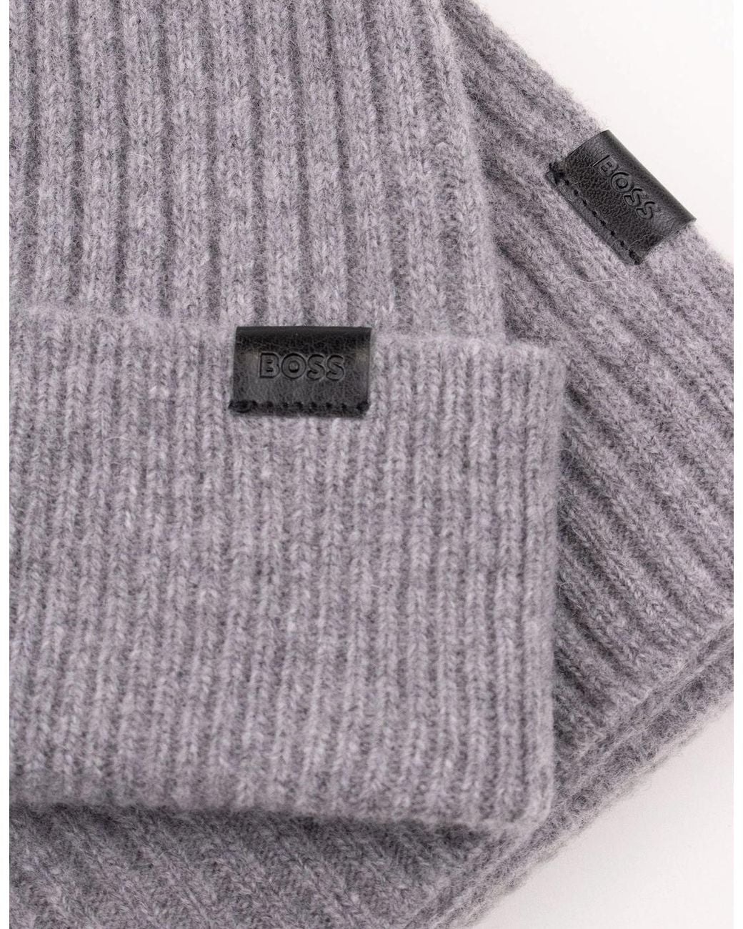 Boss Gray Gift-Boxed Hat And Scarf Set 041 for men