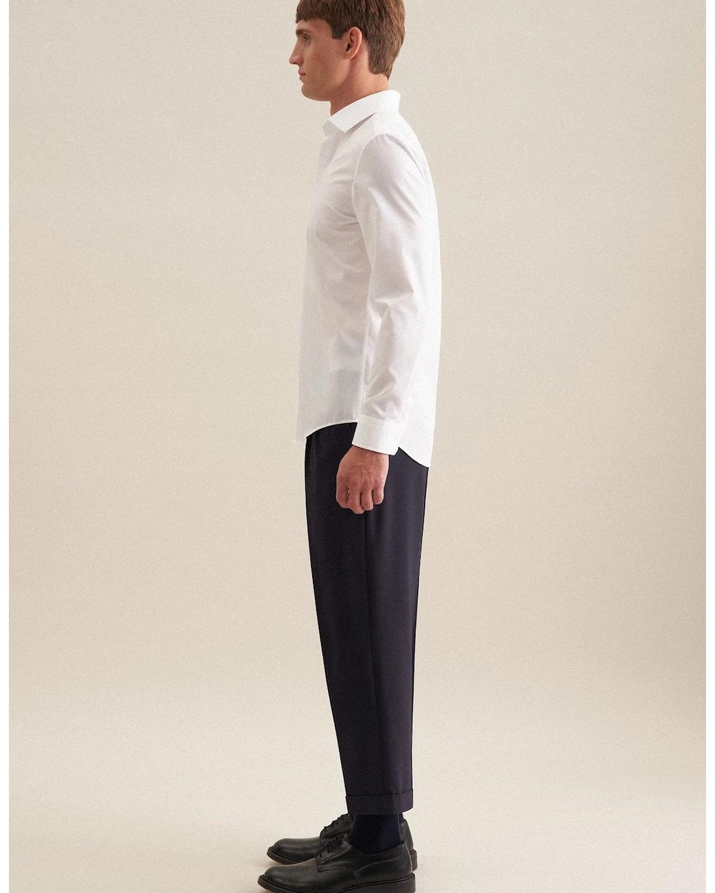 Seidensticker White Shaped Fit No Iron Kent Collar Business Shirt for men