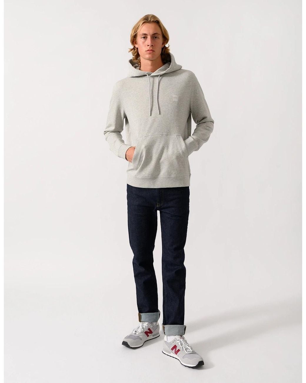 Boss Gray Boss Wetalk Pullover Hoodie With Logo Patch for men