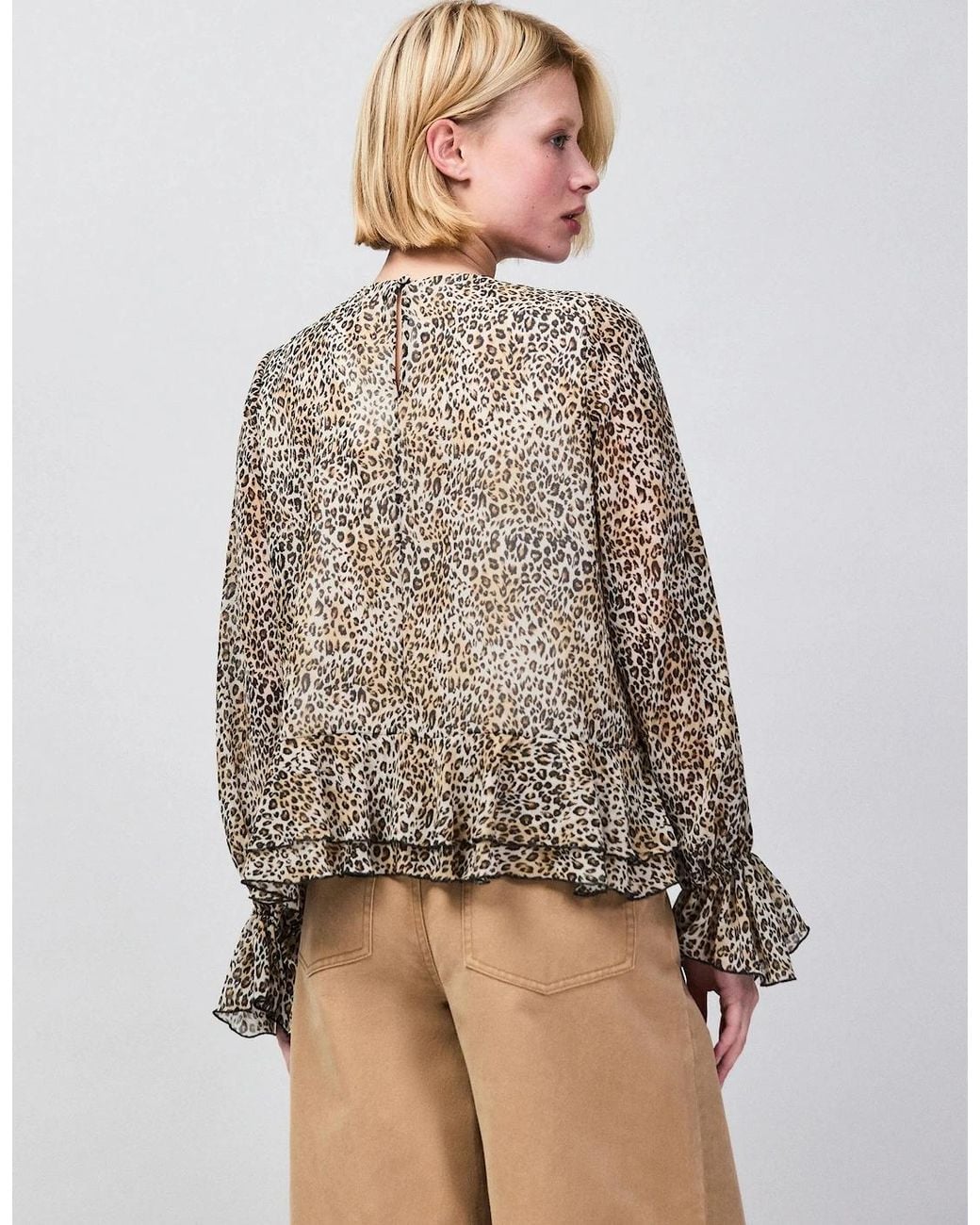 Ro&zo Brown Leopard Print Ruffle Hem Chiffon Blouse