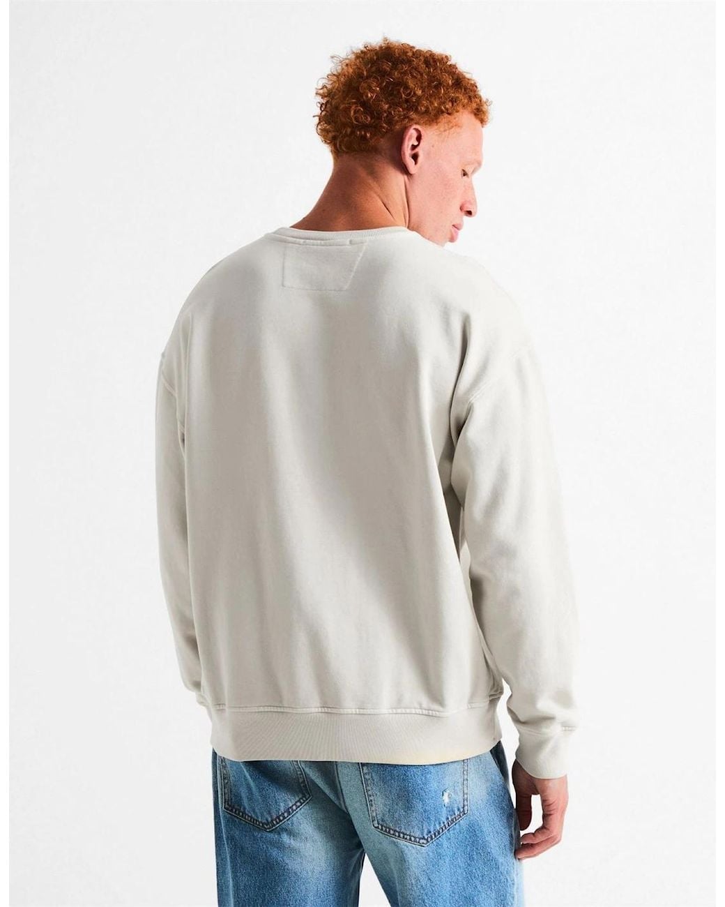 C P Company White Logo Crew Sweat for men