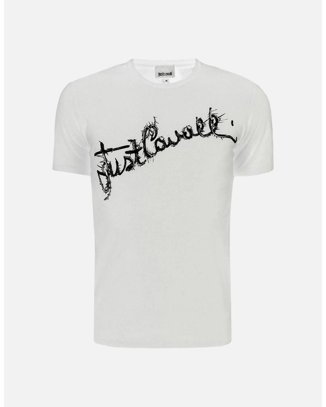 Just Cavalli White S03Gc0368 Printed T Shirts Crew Neck Summer Cotton Tee