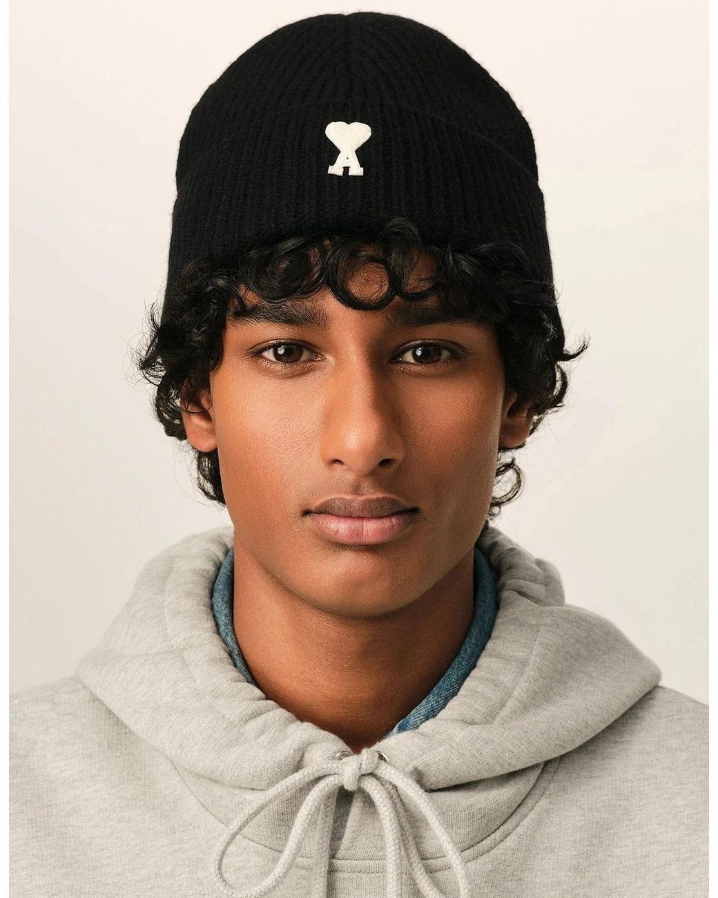 AMI Black Ami De Coeur Beanie for men