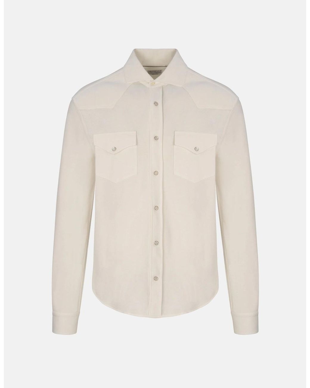 Brunello Cucinelli White Western Cotton Shirt Cream for men