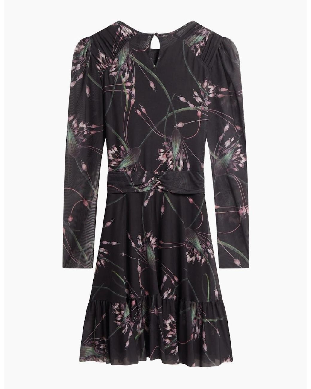 Ted Baker Black Sannde Gathered Shoulder Mesh Mini Dress
