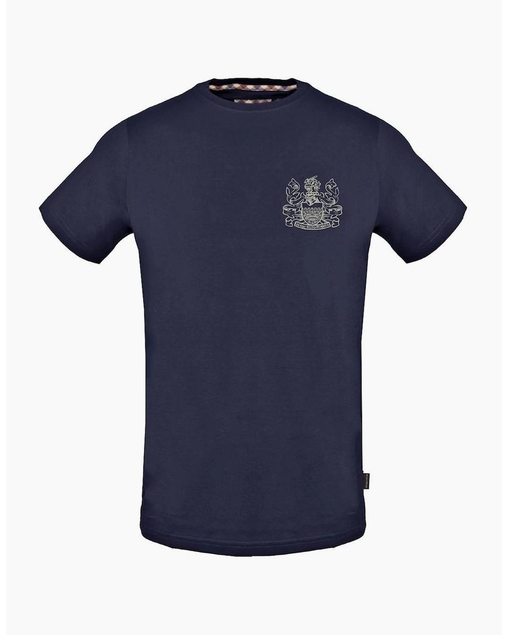Aquascutum Blue Stitched Aldis Logo T-Shirt for men