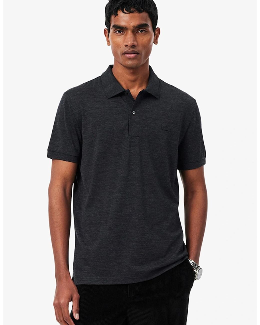 Lacoste Black Regular Fit Wool Blend Jersey Polo Shirt for men
