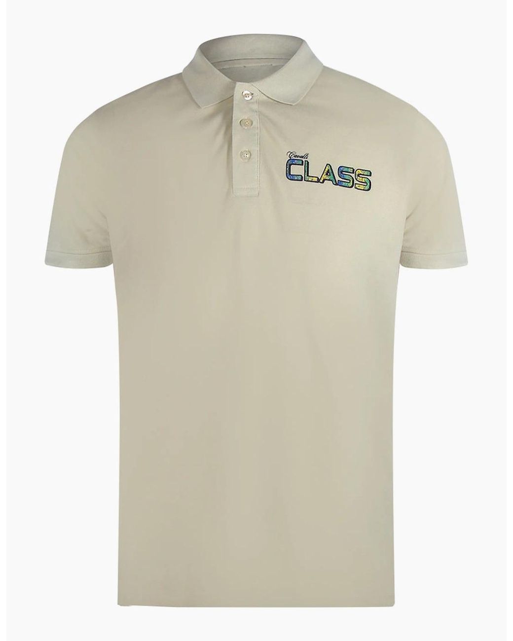 Roberto Cavalli Natural Cavalli Class Vibrant Floral Logo Sand Polo Shirt for men