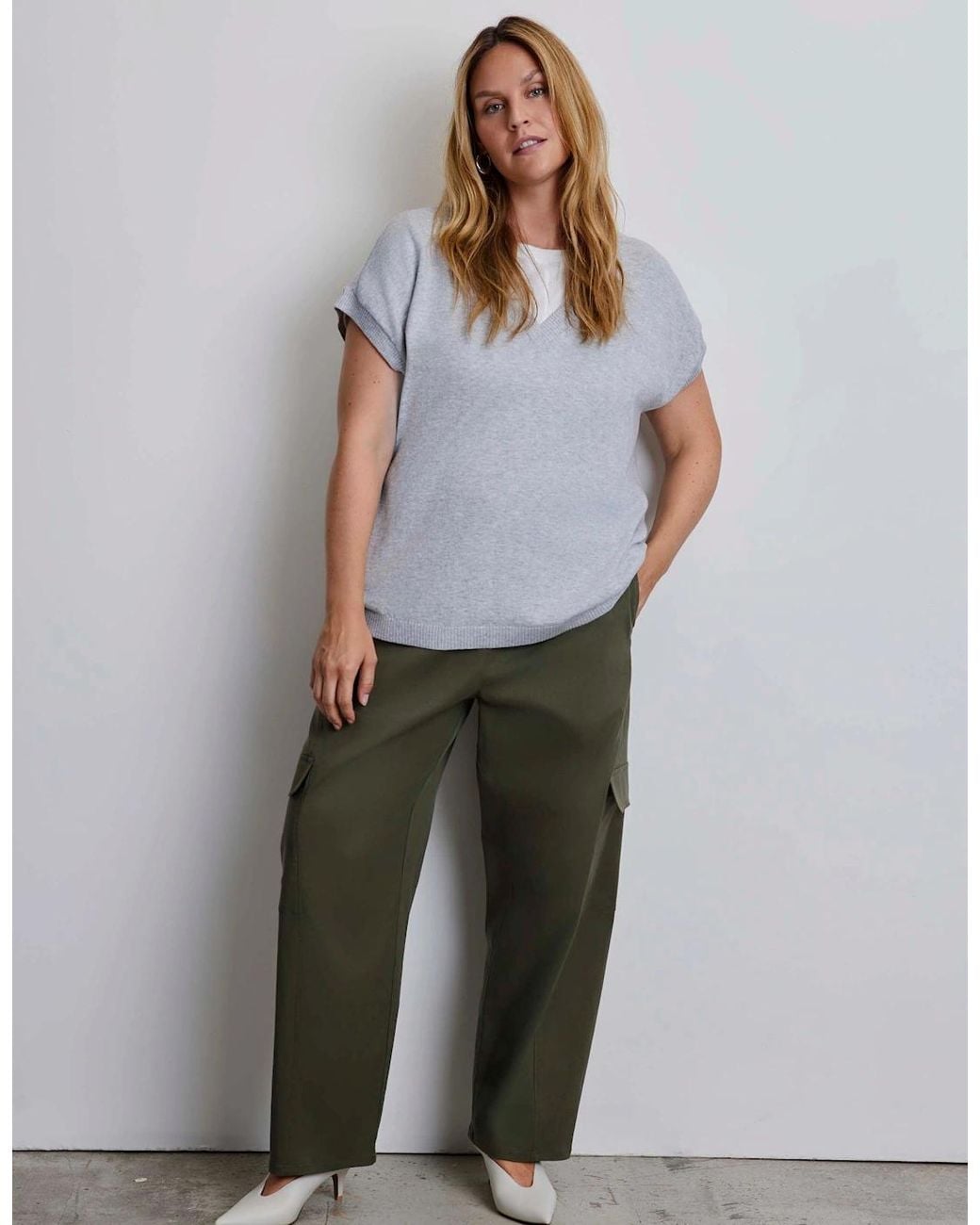 Live Unlimited London Blue Wool Blend Relaxed V-Neck Top