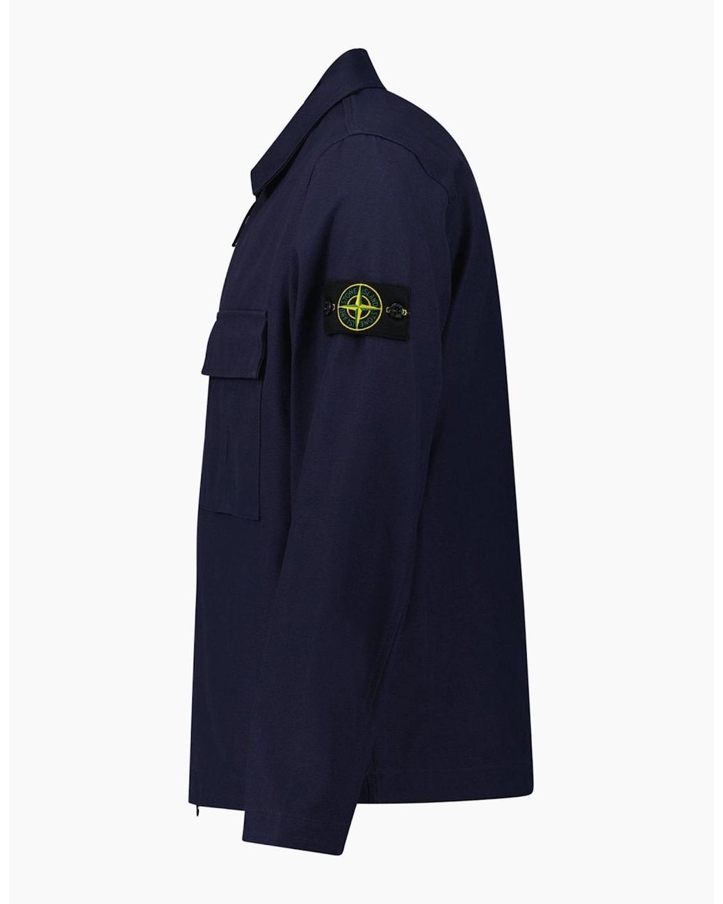 Stone Island Blue Zip Panama Cotton Overshirt for men