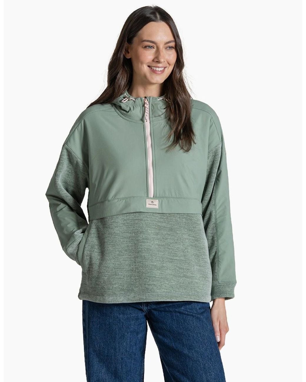 Craghoppers Green Hanna Hooded Hybrid Half Zip Fleece