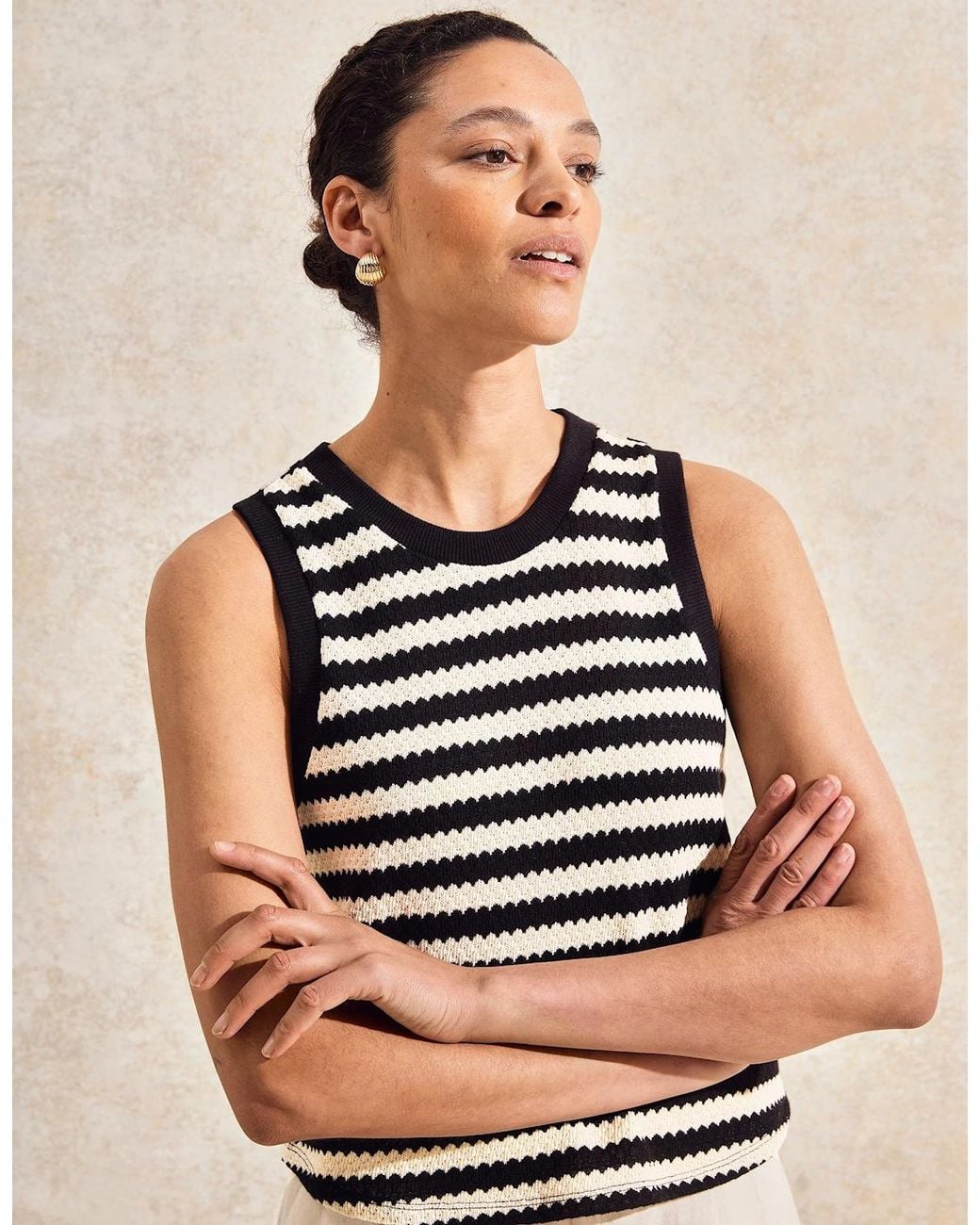 Ro&zo Black Mono Chevron-Stripe Knitted Tank
