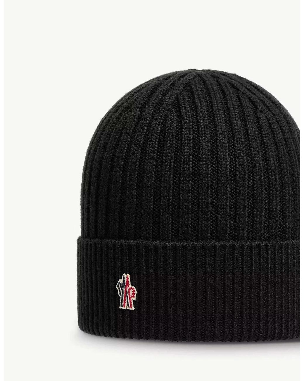 Moncler Black Branded Wool Hat for men
