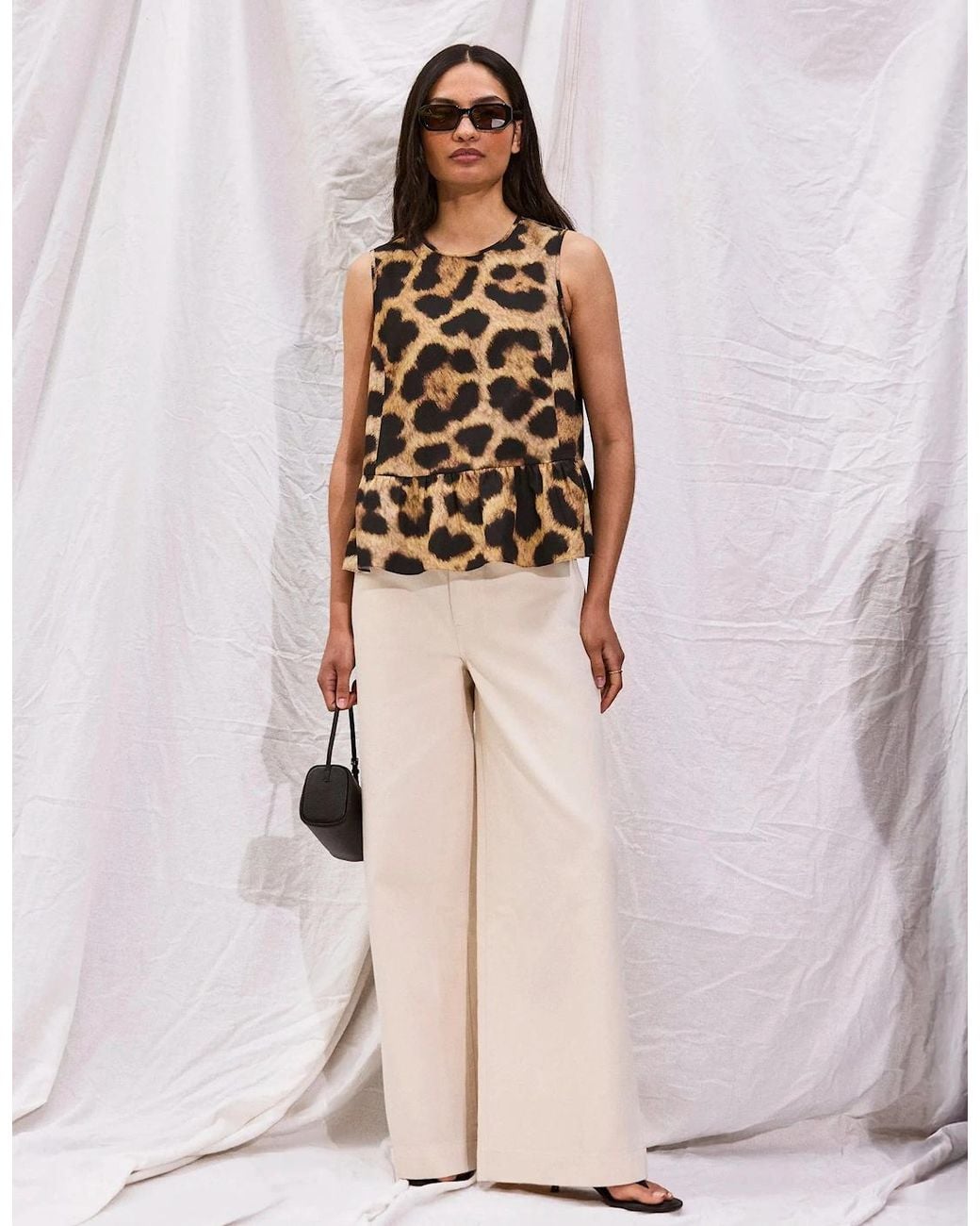 Ro&zo White Leopard-Print Cotton Peplum Top
