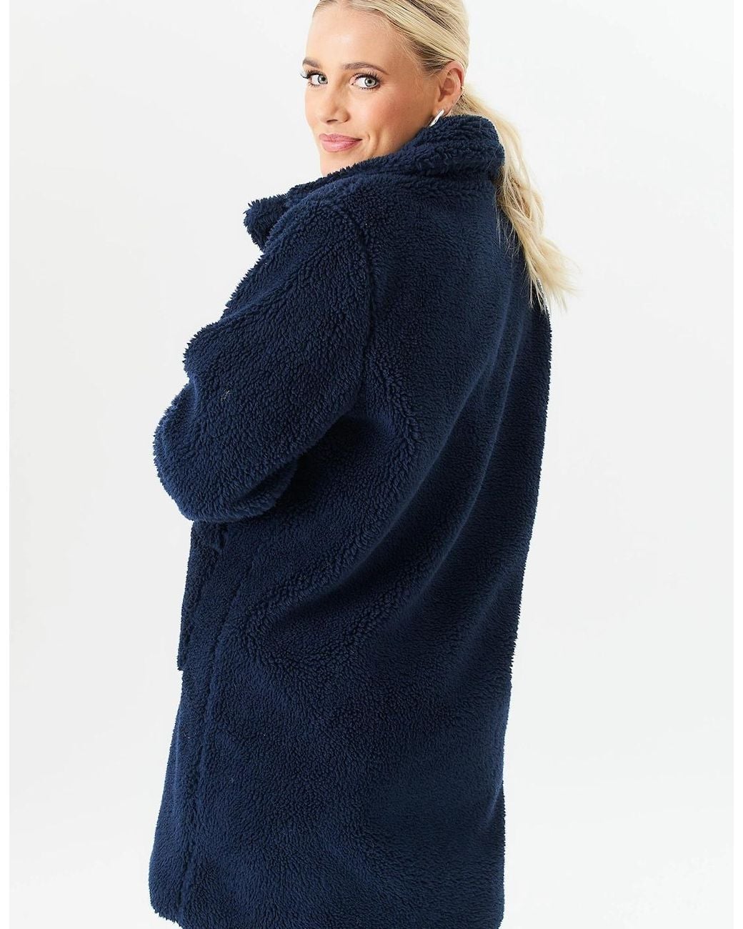 Gini London Blue Faux Fur Longline Teddy Overcoat