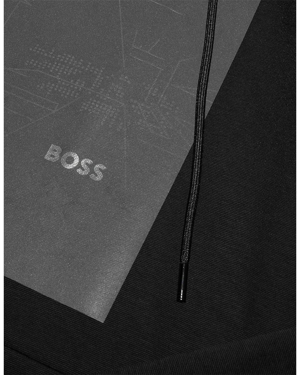 Boss Black Hooded Neck Long Sleeve Text Graphic Sweatshirt for men