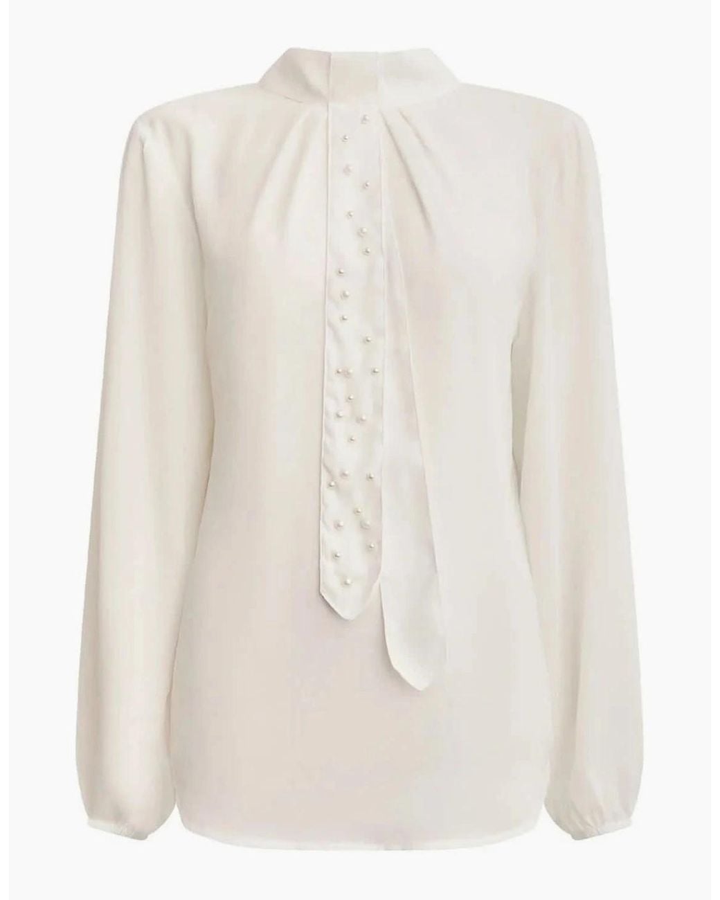 James Lakeland Blue Cream Pearl-Tie Blouse